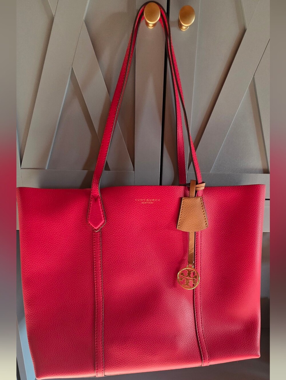 Tory Burch Red Leather Tote Bag